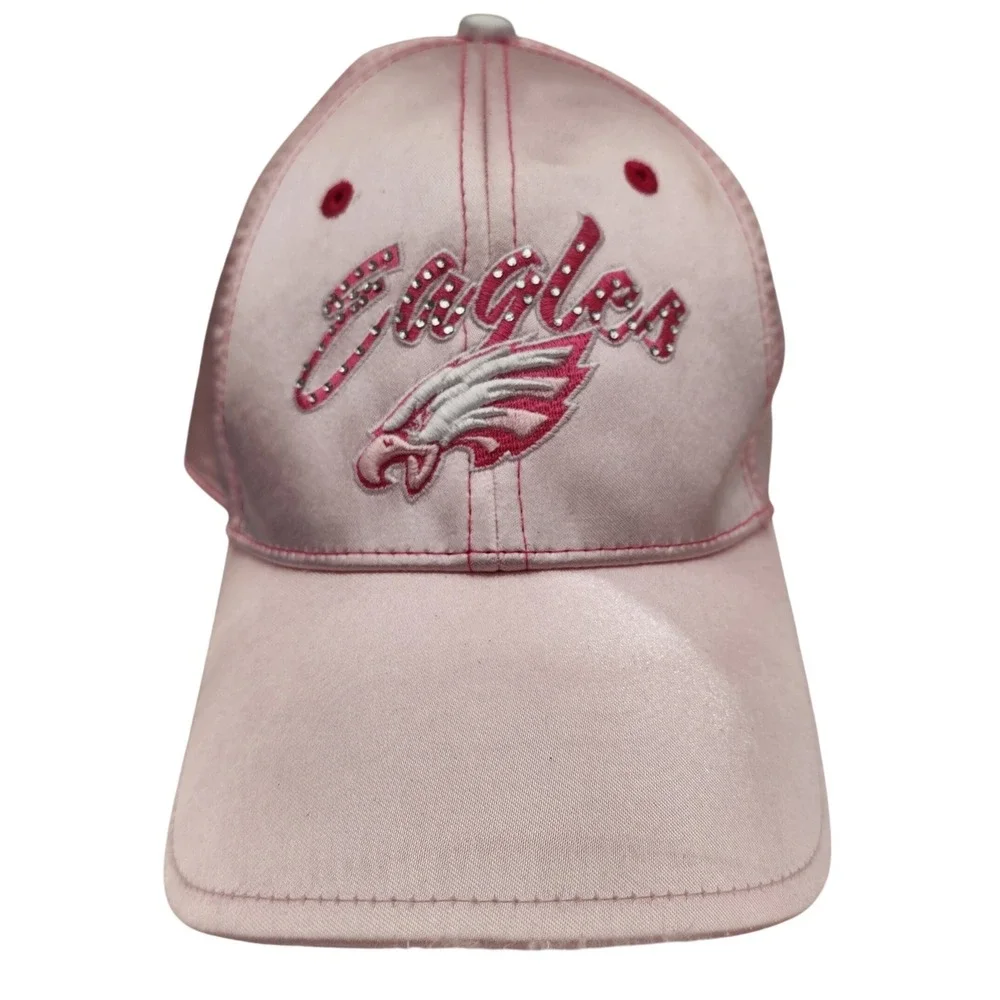 Reebok Philadelphia Eagles NFL Womens Pink Satin Rhinestone Adjustable Hat Cap